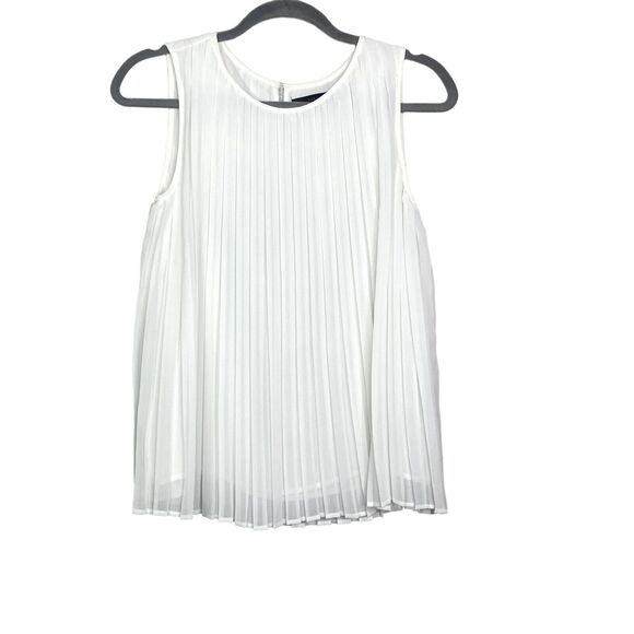 ZARA Sleeveless Pleated Solid Flowy Blouse Lined Key Hole Back Button XS White - Picture 3 of 14